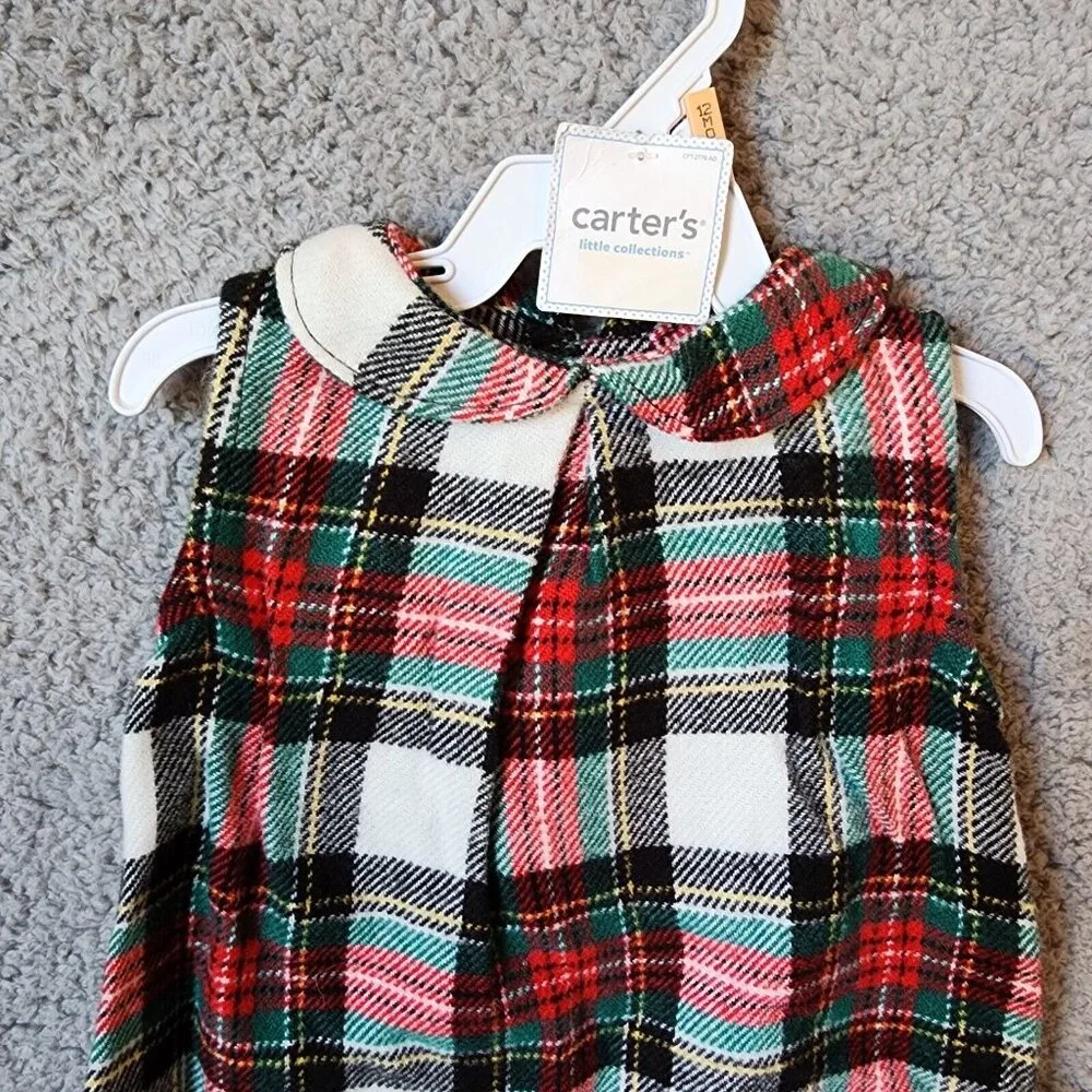 NEW Carter's Sleeveless Collared A Line Dress Plaid Acrylic Knit Holiday Sz‎ 12M